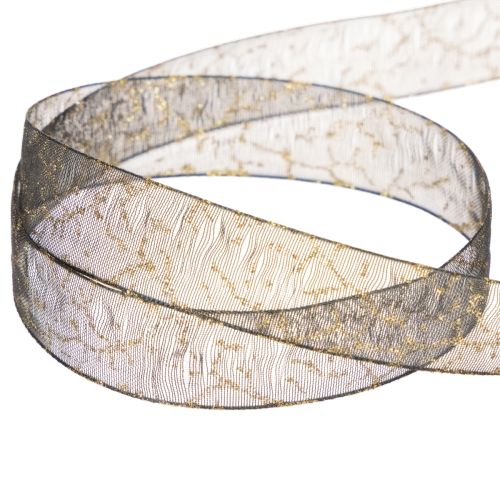 Transparent Black and Gold Organza Ribbon 15mm x 20m for Home and Gift Decoration | Floristik24.co.uk