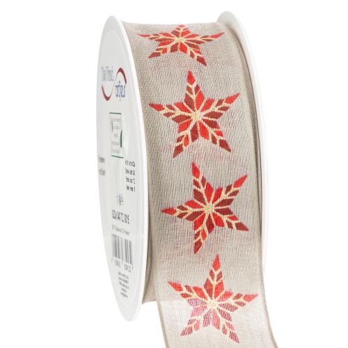 Decorative Ribbon with Red Stars, 40mm Wide, 15m Roll | Floristik24.co.uk