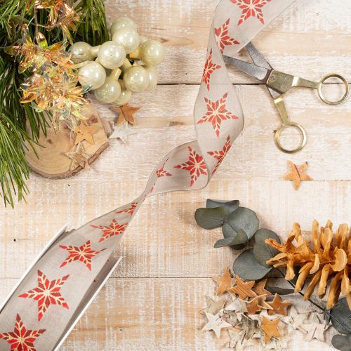 Decorative Ribbon with Red Stars, 40mm Wide, 15m Roll | Floristik24.co.uk
