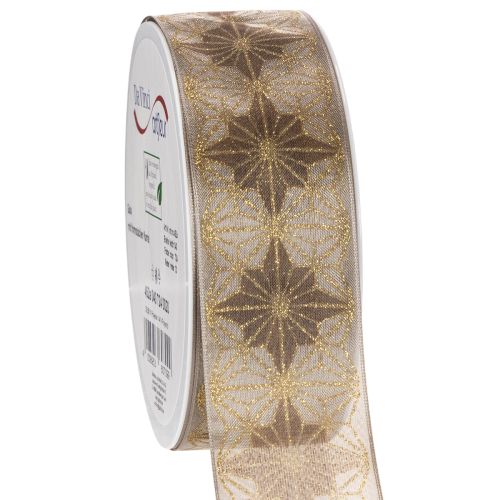Dekorative Ribbon with Golden and Brown Stars, 40mm x 20m, Wired Edges
