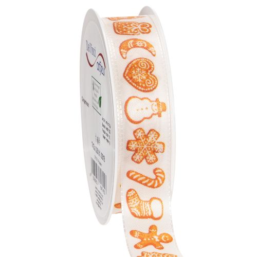 Festive Ribbon with Gingerbread Motifs 25mm x 18m Polyester White and Orange