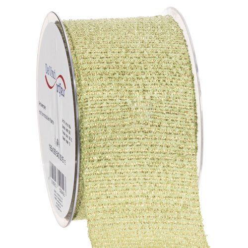 Glitter Decorative Ribbon 55mm x 15m Light Green Polyester with Wired Edge | Floristik24.co.uk
