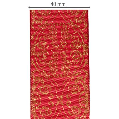 Festive Red and Gold Wired Ribbon 40mm x 15m for Crafting and Decorating | Floristik24.co.uk