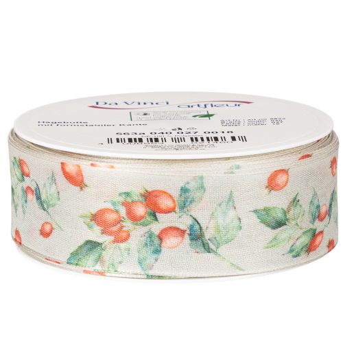 Autumn Ribbon with Rosehip and Leaf Design 40mm x 18m Polyester | Floristik24.co.uk