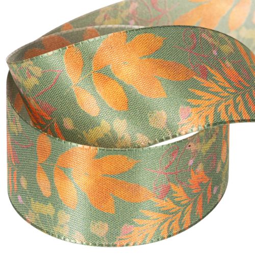 Decorative Ribbon with Leaf Pattern, Autumn Colors, 40mm x 15m, Artificial Silk | Floristik24.co.uk