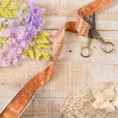 Autumn Decorative Ribbon with Leaf Pattern, 25mm x 18m, Polyester | Floristik24.co.uk