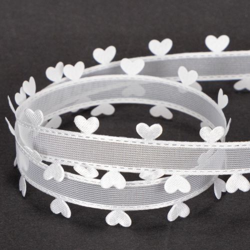 White Decorative Ribbon with Heart Motif, 20mm x 15m, Polyester | Floristik24.co.uk