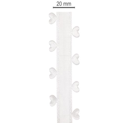 White Decorative Ribbon with Heart Motif, 20mm x 15m, Polyester | Floristik24.co.uk
