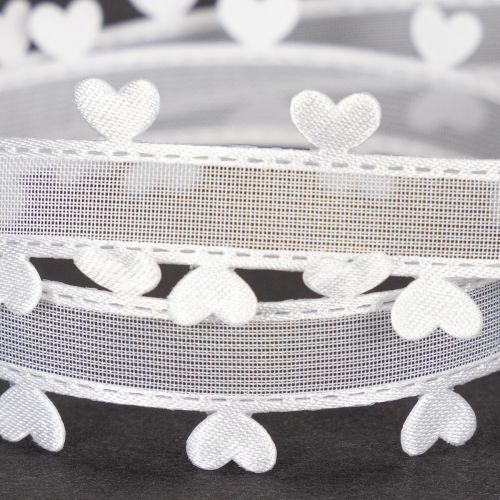 White Decorative Ribbon with Heart Motif, 20mm x 15m, Polyester | Floristik24.co.uk