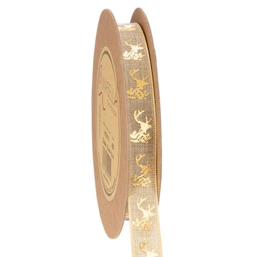 Decorative Ribbon Christmas Deer Pattern 15mm x 15m Polyester Brown and Gold buy online | Floristik24.co.uk