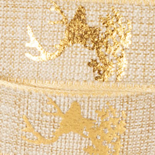 Decorative Ribbon Christmas Deer Pattern 15mm x 15m Polyester Brown and Gold | Floristik24.co.uk