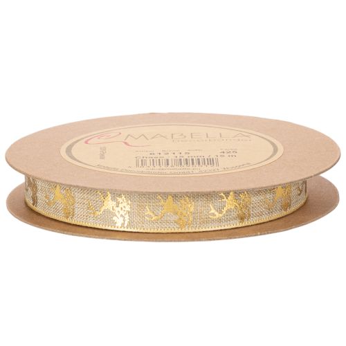 Decorative Ribbon Christmas Deer Pattern 15mm x 15m Polyester Brown and Gold | Floristik24.co.uk