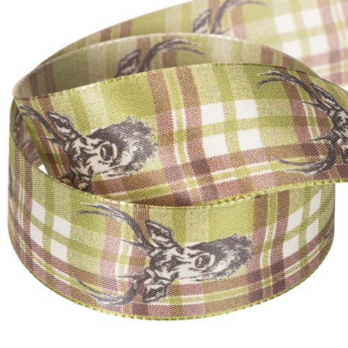 Decorative Fabric Ribbon Deer Head Check Pattern 40mm x 15m | Floristik24.co.uk