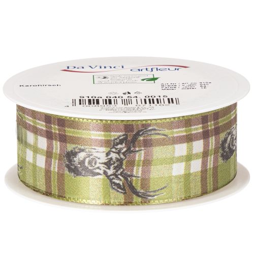 Decorative Fabric Ribbon Deer Head Check Pattern 40mm x 15m | Floristik24.co.uk