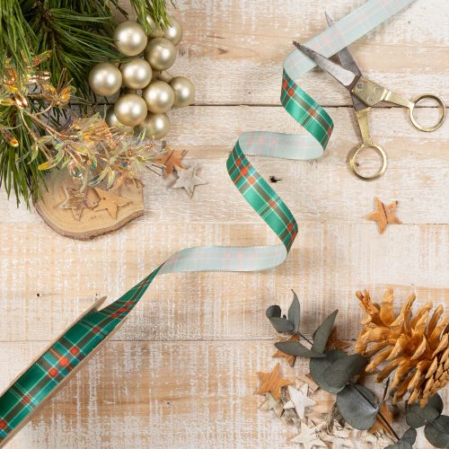 Checkered Ribbon for Christmas Gifts, 15mm x 20m, Red-Green-White Polyester | Floristik24.co.uk