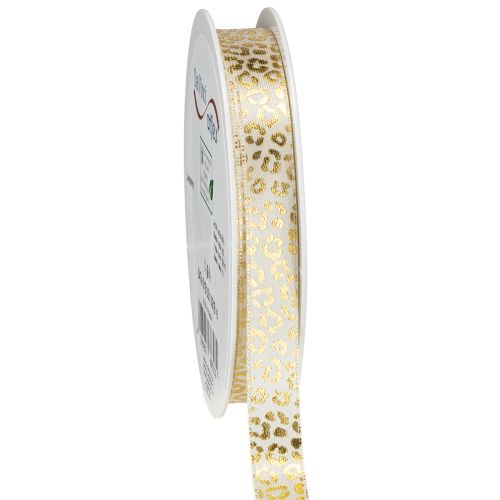 Ribbon Leopard Print Silk Ribbon Cream Gold 15mm 18m