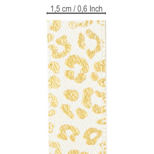 Product Ribbon Leopard Print Silk Ribbon Cream Gold 15mm 18m