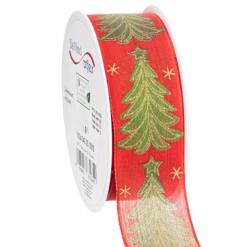 Christmas Ribbon with Tree and Stars Design, 40mm x 15m, Red and Gold buy online | Floristik24.co.uk