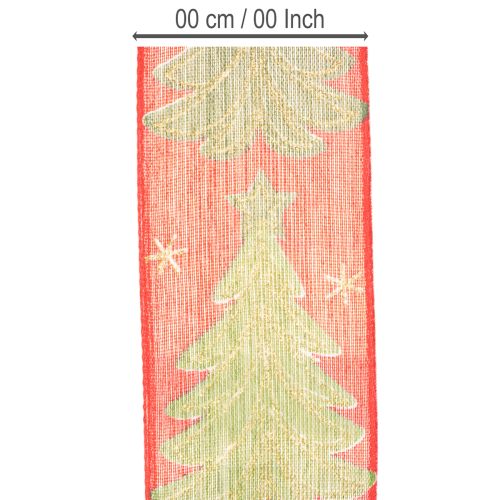 Christmas Ribbon with Tree and Stars Design, 40mm x 15m, Red and Gold | Floristik24.co.uk