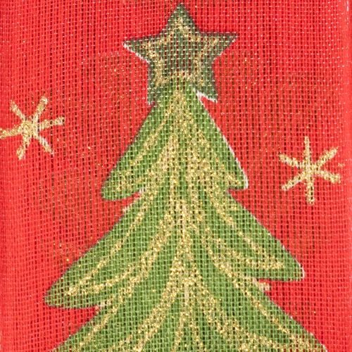 Christmas Ribbon with Tree and Stars Design, 40mm x 15m, Red and Gold | Floristik24.co.uk