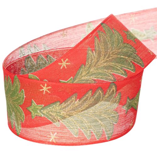Christmas Ribbon with Tree and Stars Design, 40mm x 15m, Red and Gold | Floristik24.co.uk