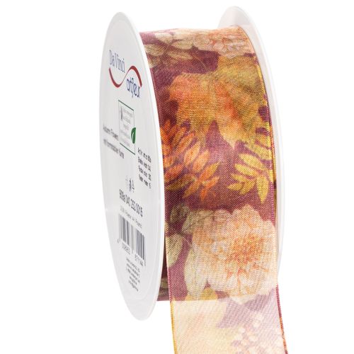 Organza Ribbon with Autumn Floral Design 40mm x 15m