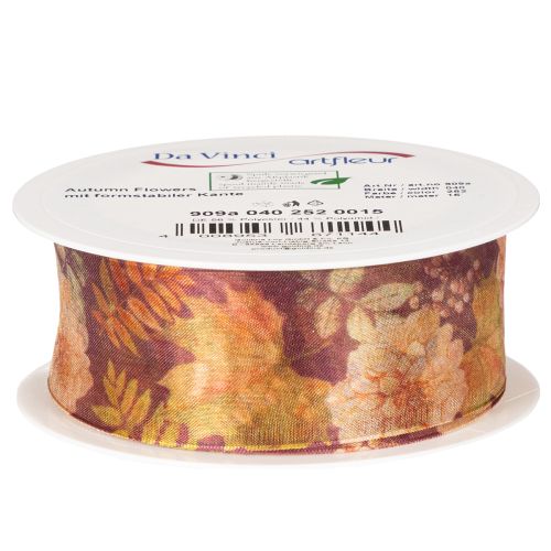 Organza Ribbon with Autumn Floral Design 40mm x 15m | Floristik24.co.uk