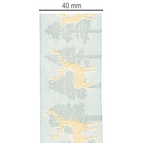 Fabric Gift Ribbon with Reindeer and Trees 40mm x 18m | Floristik24.co.uk
