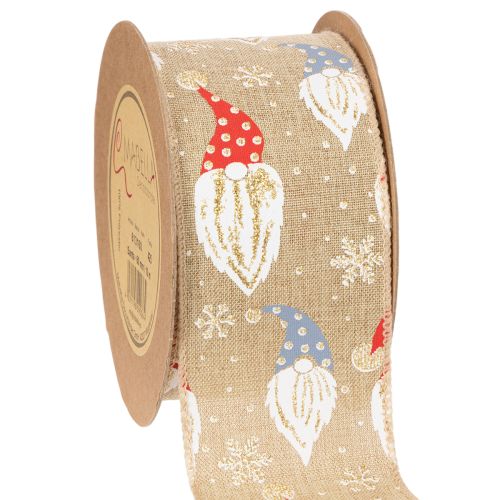 Decorative Ribbon with Christmas Gnomes on Jute-Style Fabric 60mm x 10m buy online | Floristik24.co.uk