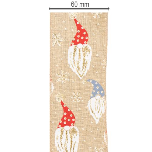 Decorative Ribbon with Christmas Gnomes on Jute-Style Fabric 60mm x 10m | Floristik24.co.uk
