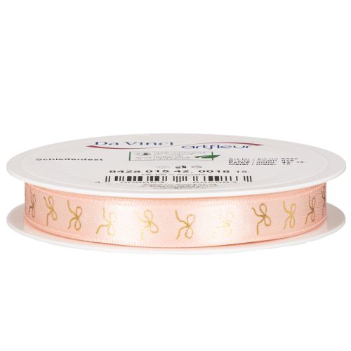 Pink Ribbon with Gold Bow Print 15mm x 18m for Indoor Decoration and Gift Wrapping | Floristik24.co.uk