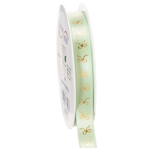 Decorative Mint Green Ribbon with Gold Bow Motif, 15mm x 18m