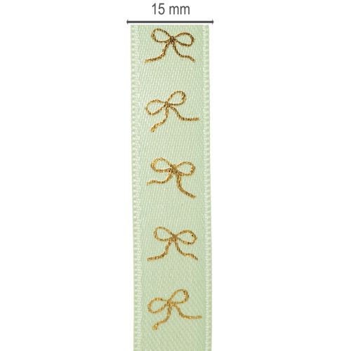 Decorative Mint Green Ribbon with Gold Bow Motif, 15mm x 18m | Floristik24.co.uk