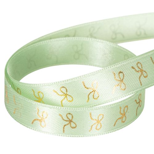 Decorative Mint Green Ribbon with Gold Bow Motif, 15mm x 18m | Floristik24.co.uk