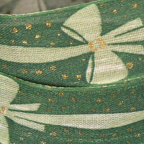 Green Fabric Ribbon with Bow and Gold Dots, 25mm x 18m, for Gift Wrapping and Decorations | Floristik24.co.uk