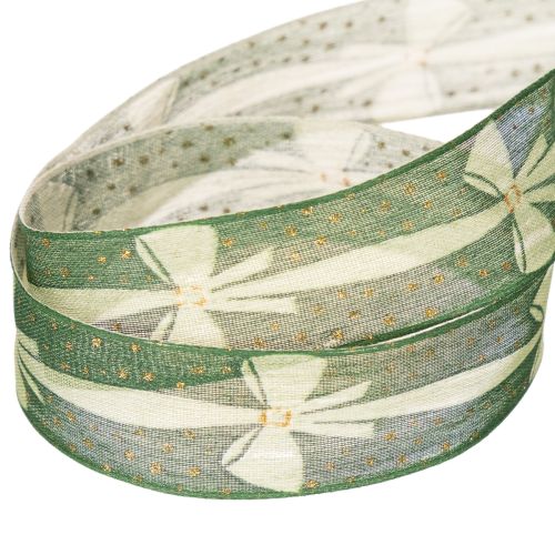 Green Fabric Ribbon with Bow and Gold Dots, 25mm x 18m, for Gift Wrapping and Decorations | Floristik24.co.uk