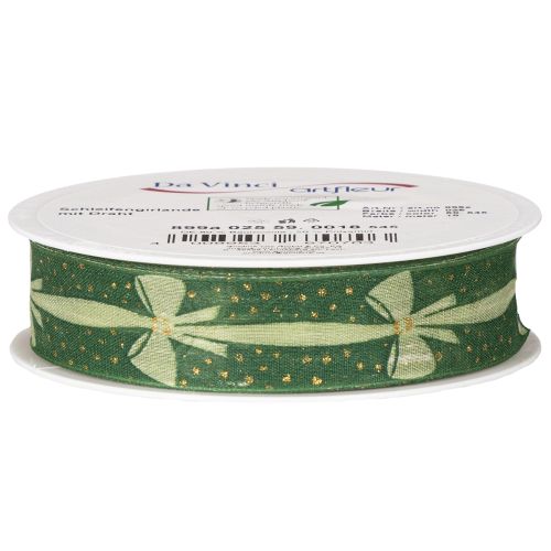 Green Fabric Ribbon with Bow and Gold Dots, 25mm x 18m, for Gift Wrapping and Decorations | Floristik24.co.uk