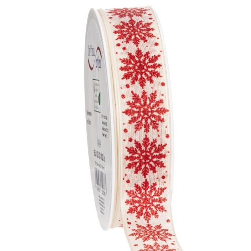 Dekorative Ribbon with Snowflake Design 25mm x 20m – Red and White | Floristik24.co.uk