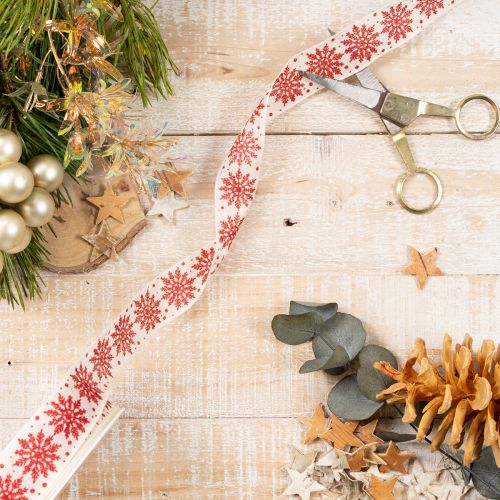 Dekorative Ribbon with Snowflake Design 25mm x 20m – Red and White | Floristik24.co.uk