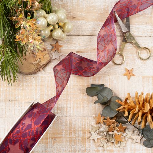 Organza Ribbon with Glitter Stars Purple 40mm x 15m for Christmas Decorations | Floristik24.co.uk