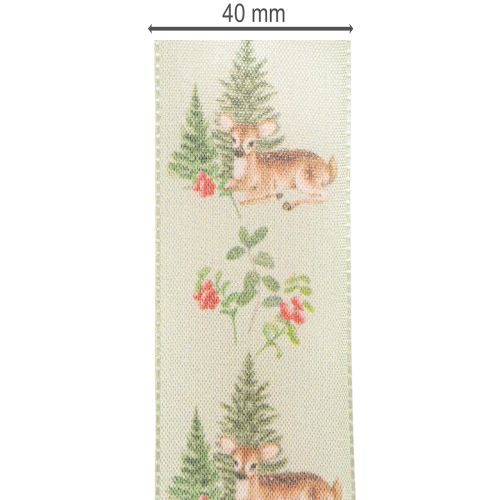 Dekorative Ribbon with Deer, Forest, and Floral Design, 40mm x 15m, Polyester | Floristik24.co.uk