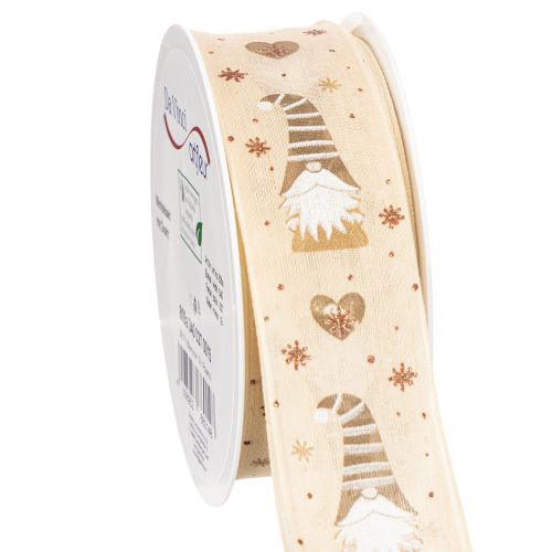 Decorative Fabric Ribbon with Gnome and Heart Motifs, Beige, 40mm x 15m buy online | Floristik24.co.uk