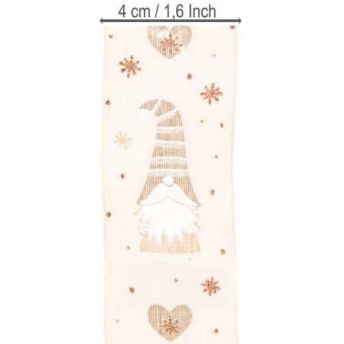 Decorative Fabric Ribbon with Gnome and Heart Motifs, Beige, 40mm x 15m | Floristik24.co.uk