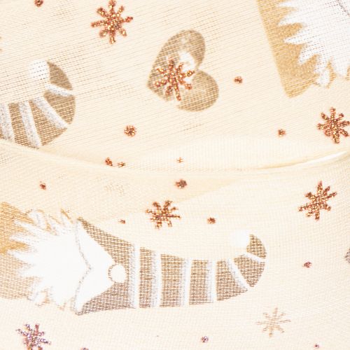 Decorative Fabric Ribbon with Gnome and Heart Motifs, Beige, 40mm x 15m | Floristik24.co.uk