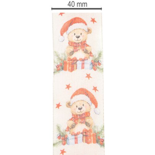 Fabric Gift Ribbon with Christmas Bear Design 40mm x 15m | Floristik24.co.uk