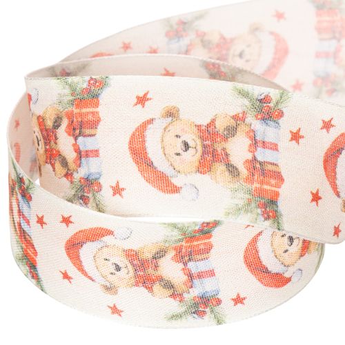 Fabric Gift Ribbon with Christmas Bear Design 40mm x 15m | Floristik24.co.uk