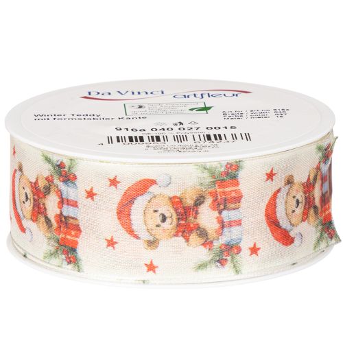 Fabric Gift Ribbon with Christmas Bear Design 40mm x 15m | Floristik24.co.uk