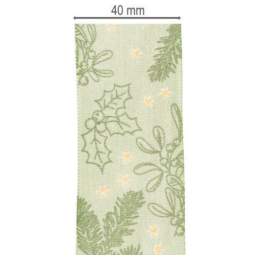 Decorative Ribbon Holly and Mistletoe 40mm x 15m Green Polyester | Floristik24.co.uk