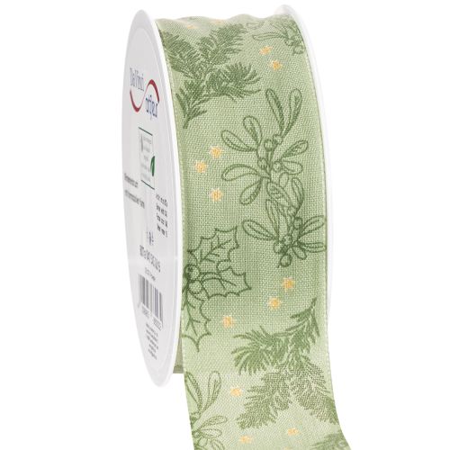 Decorative Ribbon Holly and Mistletoe 40mm x 15m Green Polyester
