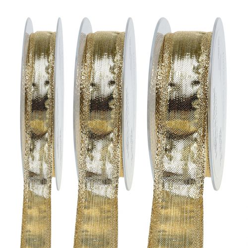 Floristik24 Band with wire edge Gold 25m